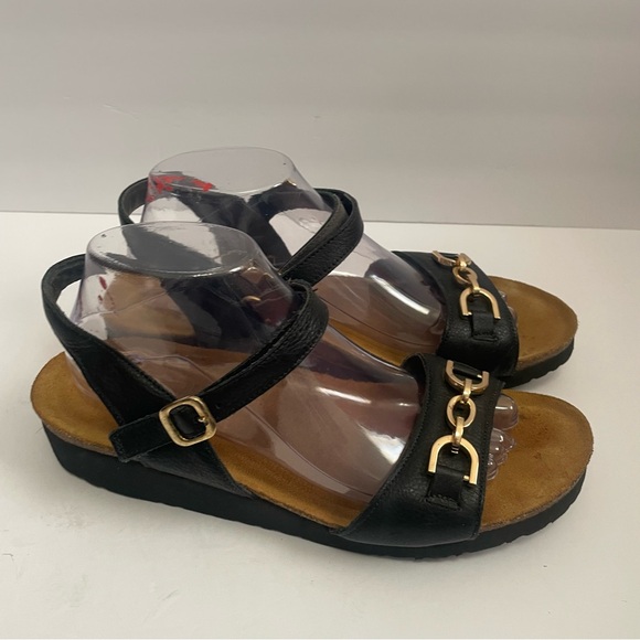 Naot Aubrey Sandals Womens 42 / 11 Black Leather Wedge Ankle Strap Chain Casual - Picture 5 of 9